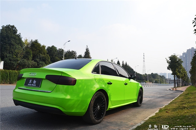 湖南長沙奧迪A4車身貼膜，亮光綠-零動汽車改裝