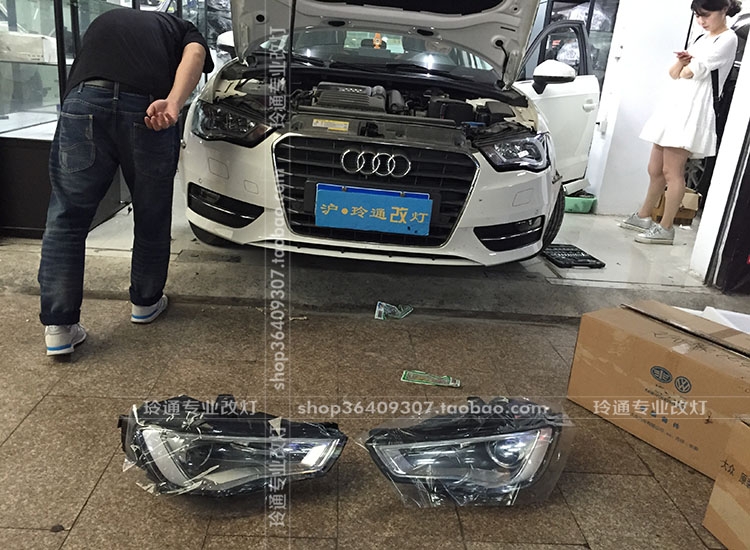上海奧迪A3低配鹵素?zé)舾难b原廠高配雙光透鏡氙氣大燈總成 電腦編程解碼