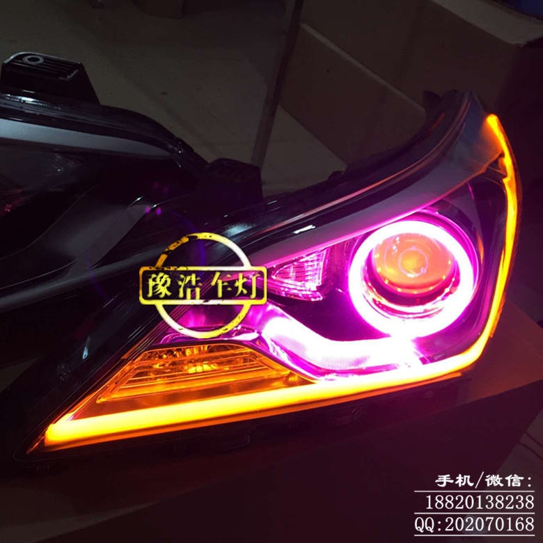 現(xiàn)代·瑞納 燈光升級(jí)：海拉5雙光透鏡+雙色導(dǎo)光日行燈+紫色寶馬天使眼+紅惡魔眼