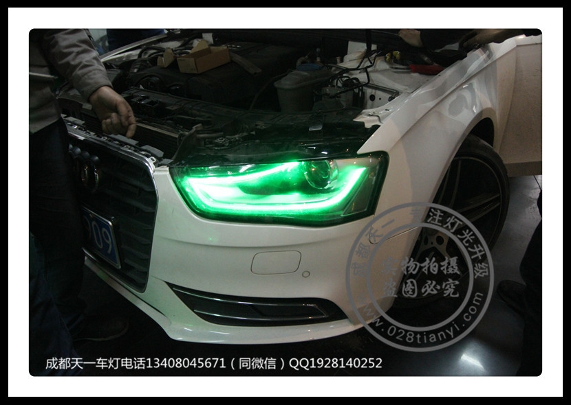 成都奧迪A4L改車燈改裝7色日行燈