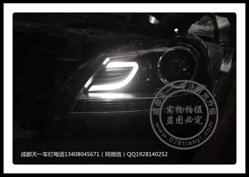 成都奔馳C180改車燈升級原裝高配大燈總成日行燈
