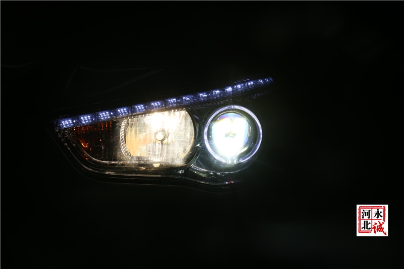 【永誠汽車】石家莊專業(yè)車燈升級，三菱翼神改裝氙氣燈，雙光透鏡，日行燈，天使眼紅色惡魔眼