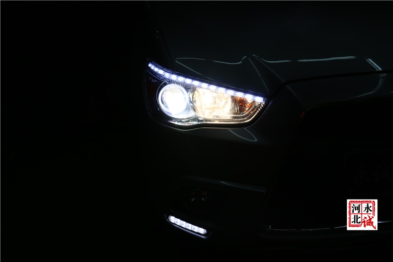 【永誠汽車】石家莊專業(yè)車燈升級，三菱翼神改裝氙氣燈，雙光透鏡，日行燈，天使眼紅色惡魔眼