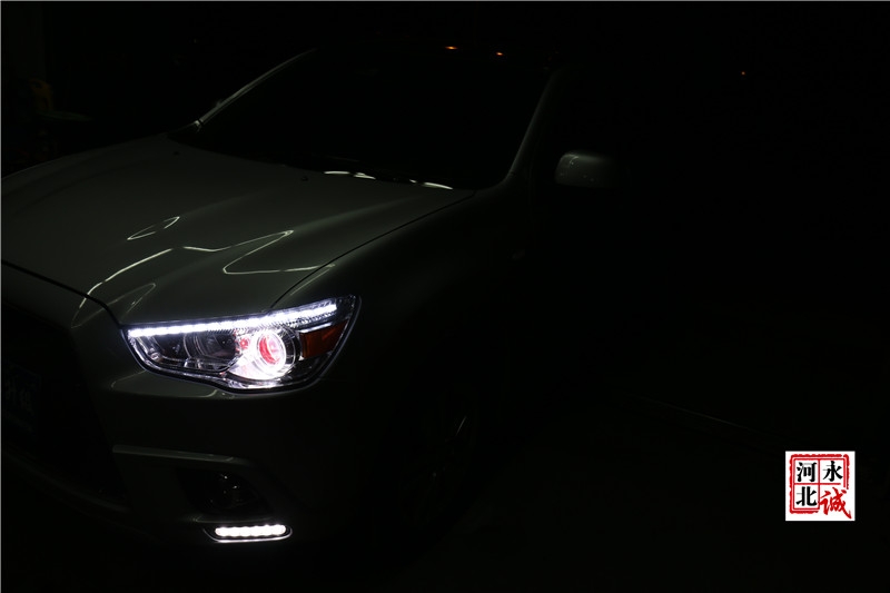 【永誠汽車】石家莊專業(yè)車燈升級，三菱翼神改裝氙氣燈，雙光透鏡，日行燈，天使眼紅色惡魔眼