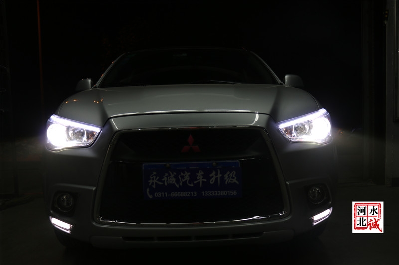 【永誠汽車】石家莊專業(yè)車燈升級，三菱翼神改裝氙氣燈，雙光透鏡，日行燈，天使眼紅色惡魔眼