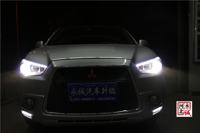 【永誠汽車】石家莊專業(yè)車燈升級，三菱翼神改裝氙氣燈，雙光透鏡，日行燈，天使眼紅色惡魔眼