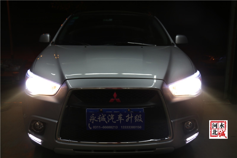 【永誠汽車】石家莊專業(yè)車燈升級，三菱翼神改裝氙氣燈，雙光透鏡，日行燈，天使眼紅色惡魔眼