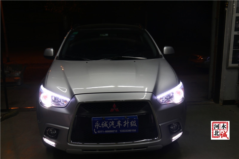 【永誠汽車】石家莊專業(yè)車燈升級，三菱翼神改裝氙氣燈，雙光透鏡，日行燈，天使眼紅色惡魔眼