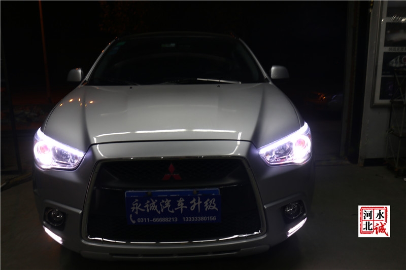 【永誠汽車】石家莊專業(yè)車燈升級，三菱翼神改裝氙氣燈，雙光透鏡，日行燈，天使眼紅色惡魔眼