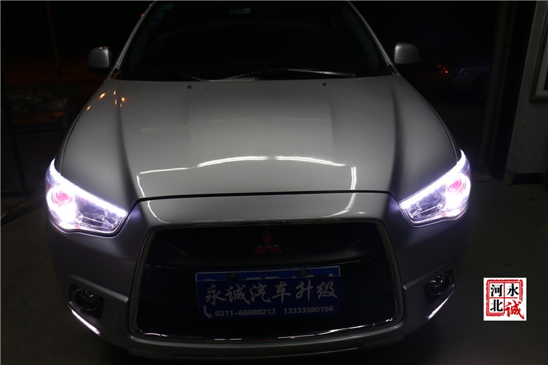【永誠汽車】石家莊專業(yè)車燈升級，三菱翼神改裝氙氣燈，雙光透鏡，日行燈，天使眼紅色惡魔眼