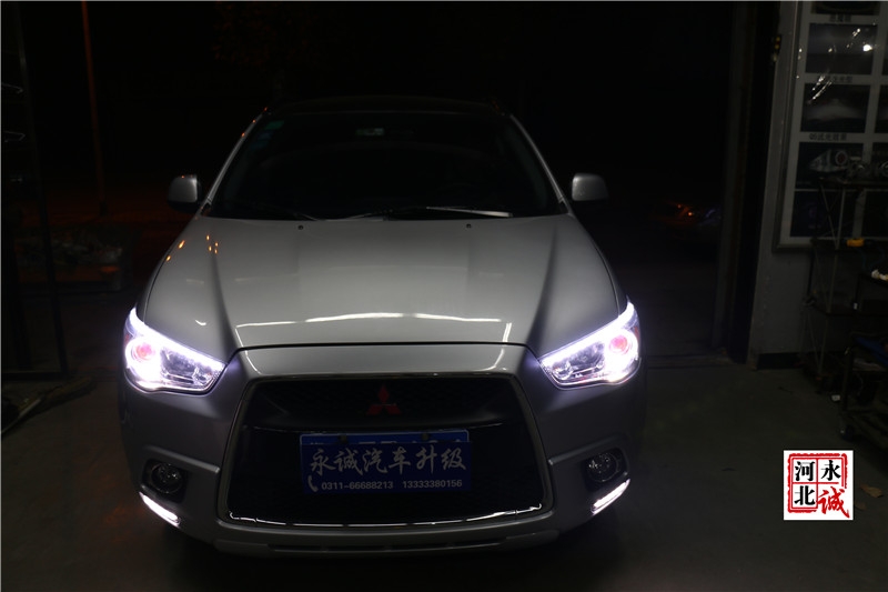 【永誠汽車】石家莊專業(yè)車燈升級，三菱翼神改裝氙氣燈，雙光透鏡，日行燈，天使眼紅色惡魔眼