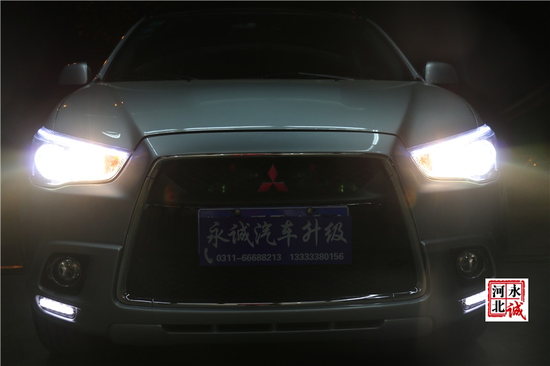 【永誠汽車】石家莊專業(yè)車燈升級，三菱翼神改裝氙氣燈，雙光透鏡，日行燈，天使眼紅色惡魔眼