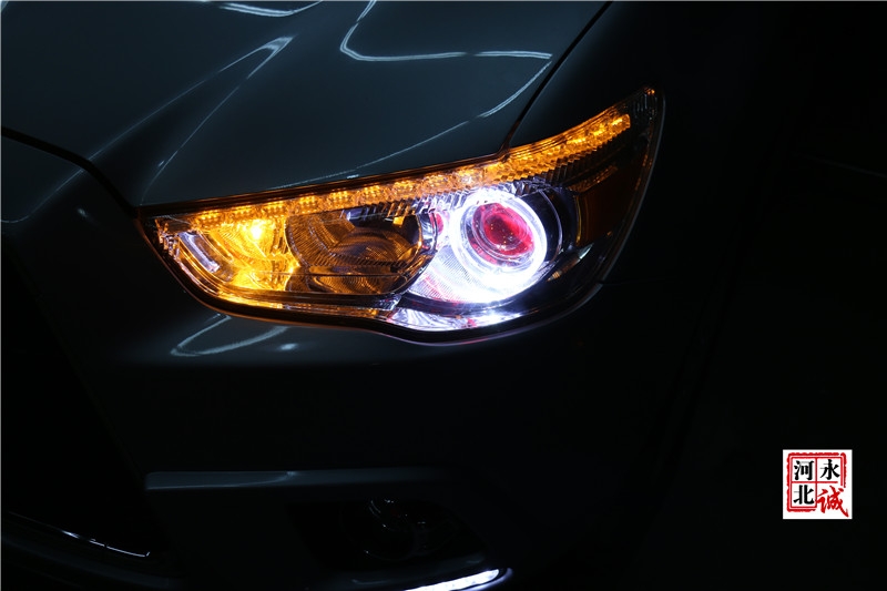 【永誠汽車】石家莊專業(yè)車燈升級，三菱翼神改裝氙氣燈，雙光透鏡，日行燈，天使眼紅色惡魔眼