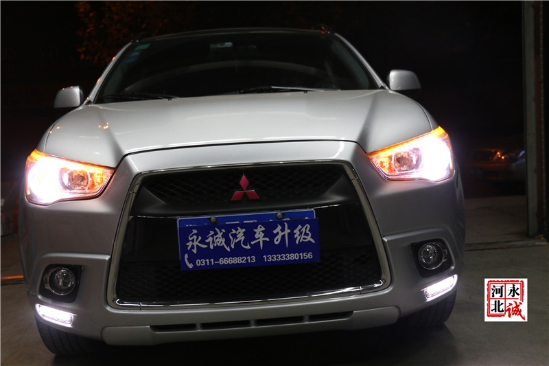 【永誠汽車】石家莊專業(yè)車燈升級，三菱翼神改裝氙氣燈，雙光透鏡，日行燈，天使眼紅色惡魔眼