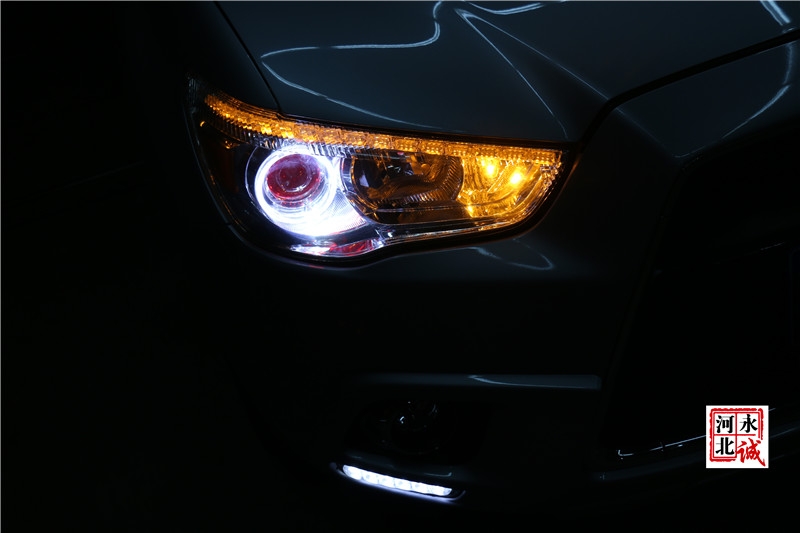 【永誠汽車】石家莊專業(yè)車燈升級，三菱翼神改裝氙氣燈，雙光透鏡，日行燈，天使眼紅色惡魔眼