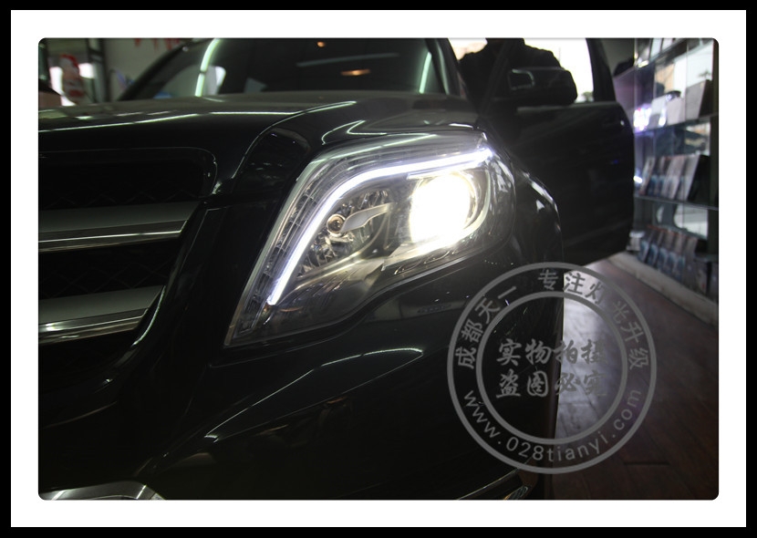 四川內(nèi)江奔馳GLK改車燈升級氙氣燈雙光透鏡日行燈總成