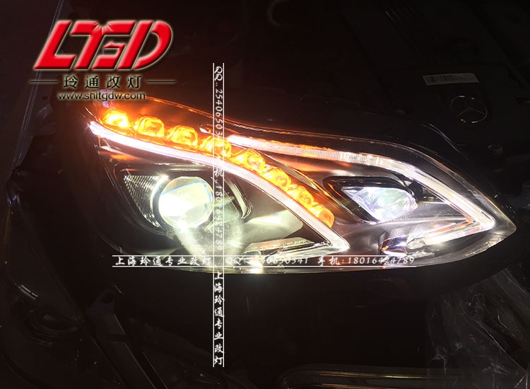 上海首例 奔驰11款E200改新款15年E300 LED大灯总成 奔驰老款改新款