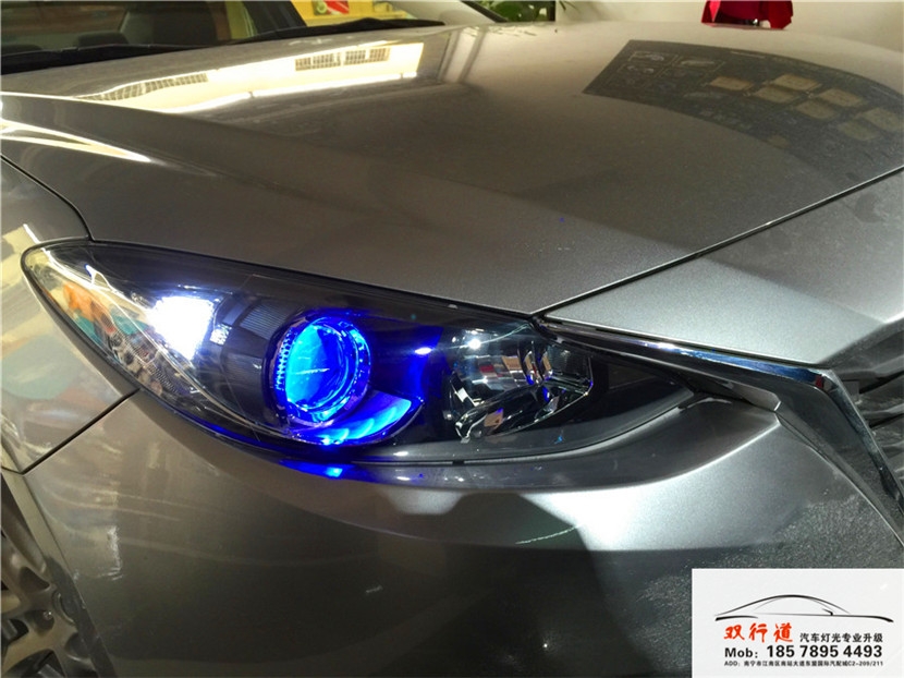 南寧雙行道車燈改裝-昂克塞拉升級巖崎海拉5雙光