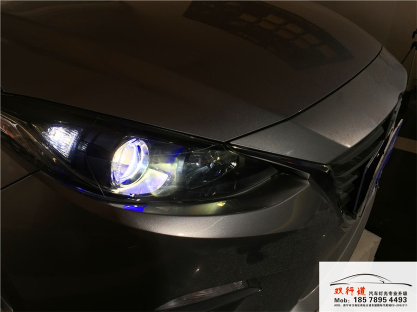 南寧雙行道車燈改裝-昂克塞拉升級巖崎海拉5雙光