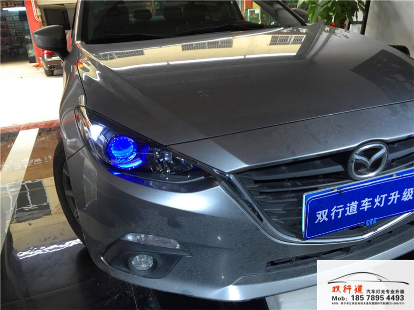 南寧雙行道車燈改裝-昂克塞拉升級巖崎海拉5雙光