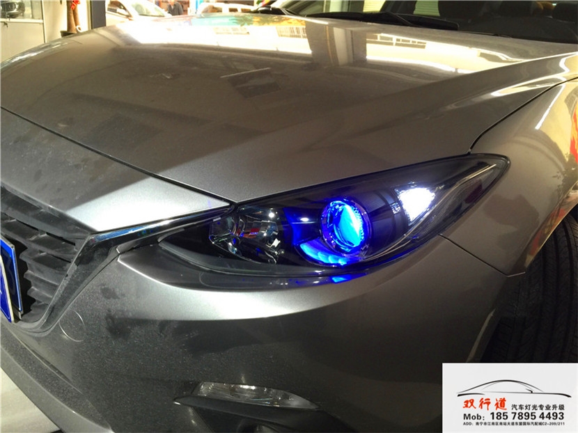 南寧雙行道車燈改裝-昂克塞拉升級巖崎海拉5雙光