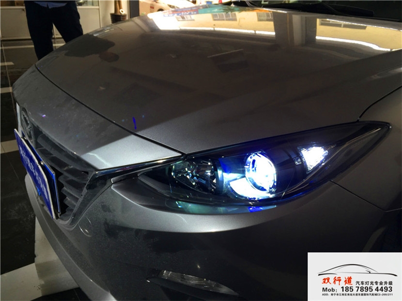 南寧雙行道車燈改裝-昂克塞拉升級巖崎海拉5雙光