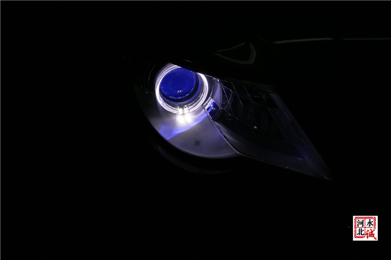 【永誠汽車】石家莊大眾CC改燈，貝雷帽透鏡+巖崎D1S氙氣燈+天使眼+藍(lán)色惡魔眼