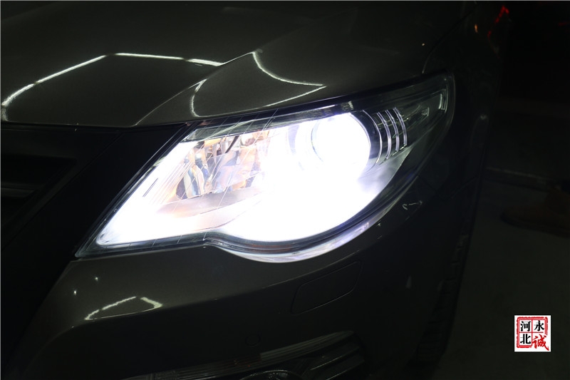 【永誠汽車】石家莊大眾CC改燈，貝雷帽透鏡+巖崎D1S氙氣燈+天使眼+藍(lán)色惡魔眼