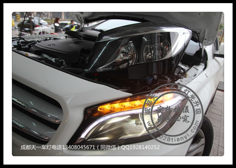 成都GLA改裝車(chē)燈升級(jí)雙光透鏡氙氣燈LED日行燈總成
