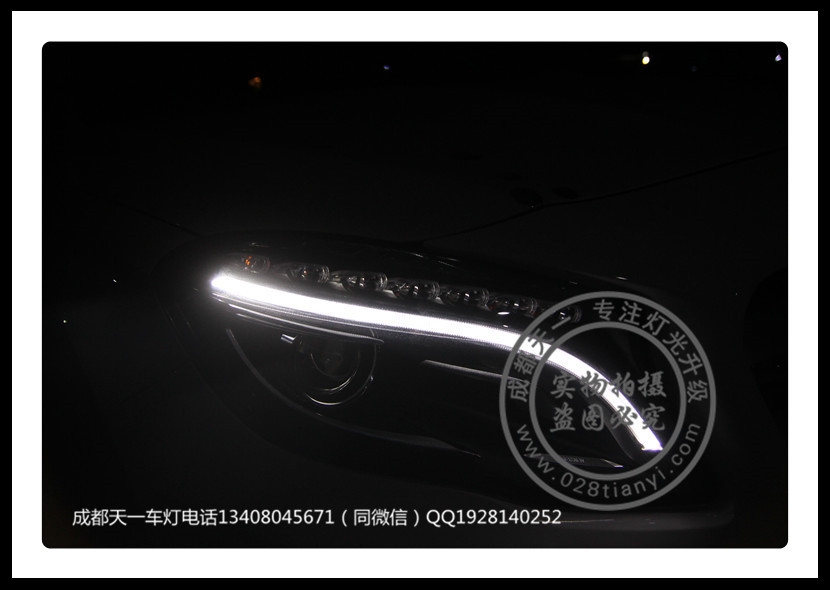 成都GLA改裝車(chē)燈升級(jí)雙光透鏡氙氣燈LED日行燈總成