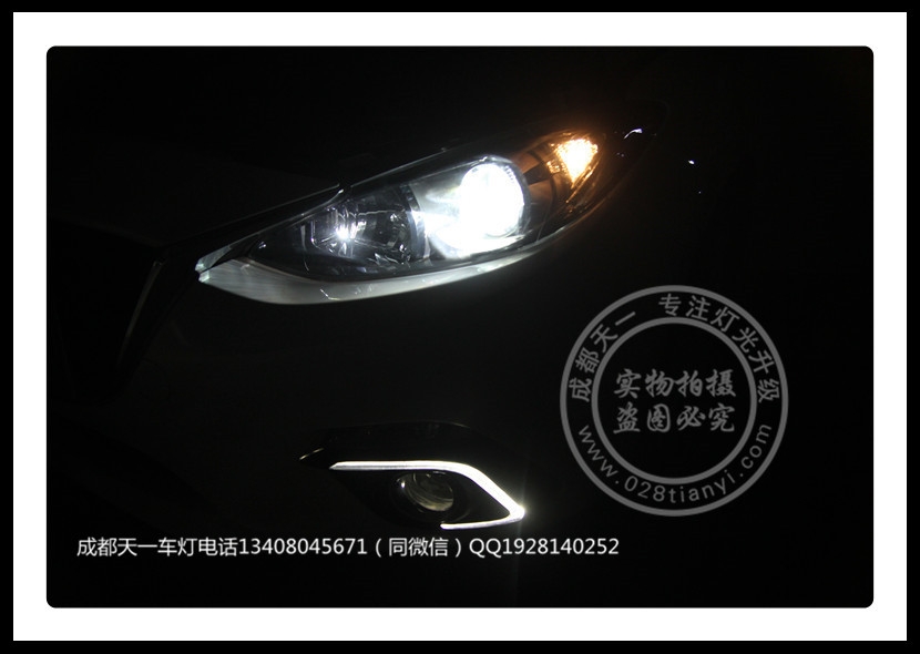 成都昂克賽拉車燈改裝升級氙氣燈雙光透鏡日行燈
