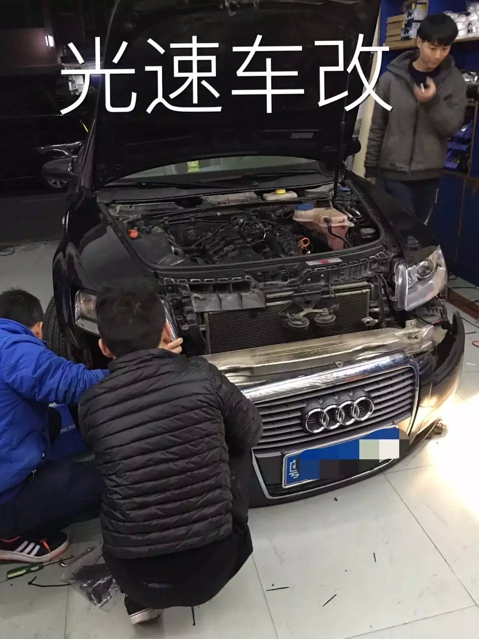 奧迪a6燈光升級Q5雙光透鏡    深圳光速車改改燈