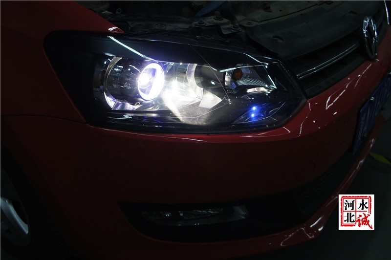 【永誠汽車】石家莊POLO改燈，Q5小糸透鏡+歐司朗D2S氙氣燈+藍(lán)色惡魔眼