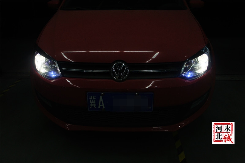 【永誠汽車】石家莊POLO改燈，Q5小糸透鏡+歐司朗D2S氙氣燈+藍(lán)色惡魔眼