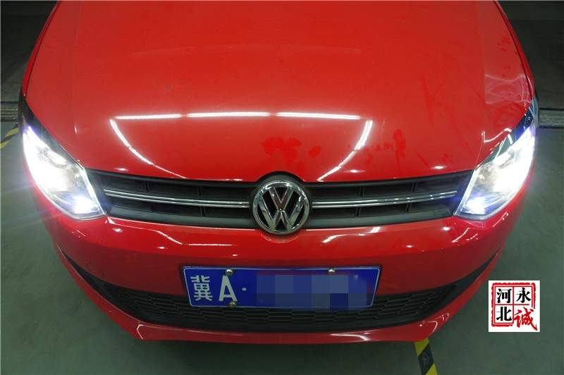 【永誠汽車】石家莊POLO改燈，Q5小糸透鏡+歐司朗D2S氙氣燈+藍(lán)色惡魔眼