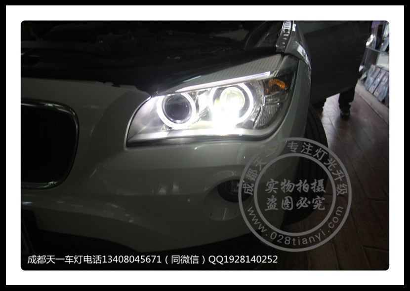 成都X1改裝車燈寶馬X1改裝原裝高配LED天使眼日行燈氙氣燈