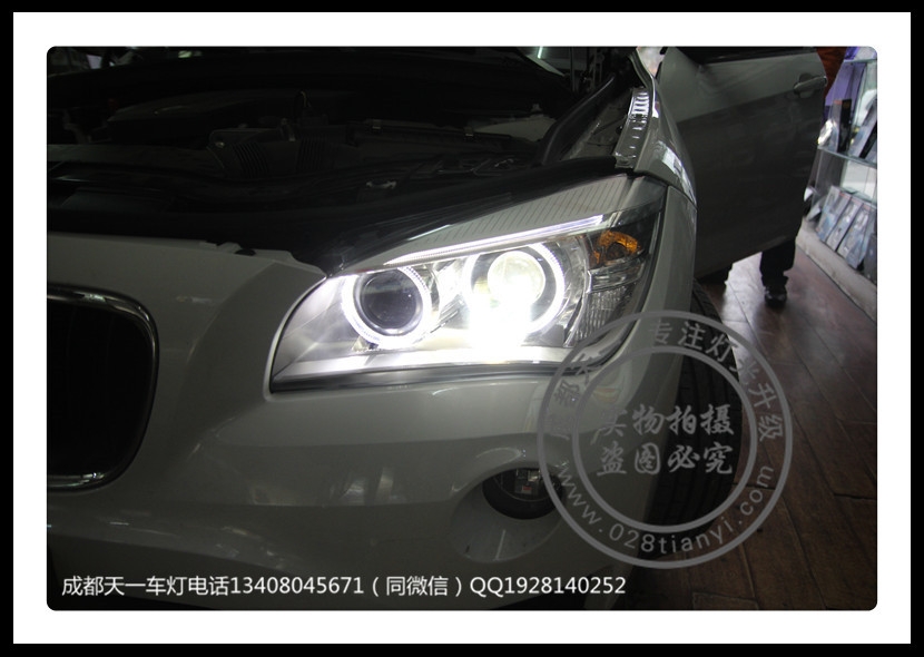 成都X1改裝車燈寶馬X1改裝原裝高配LED天使眼日行燈氙氣燈