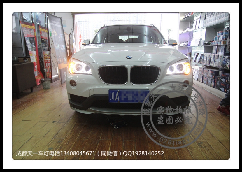 成都X1改裝車燈寶馬X1改裝原裝高配LED天使眼日行燈氙氣燈