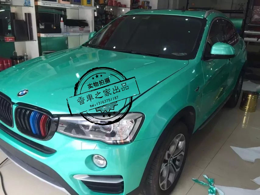 深圳香車之家寶馬X4全車改蒂芙尼藍(lán)車身改色貼膜