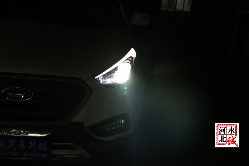 【永誠汽車】石家莊現(xiàn)代ix35改燈，Q5透鏡+巖崎5500K氙氣燈+歐司朗安定