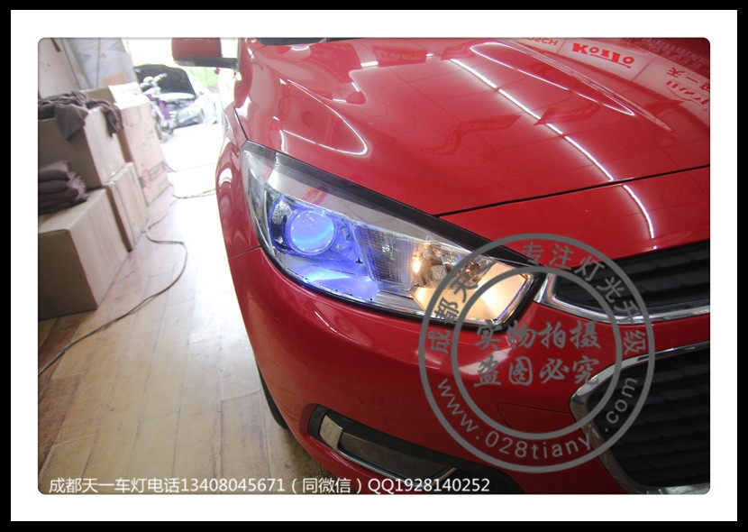 成都15款新科魯茲改燈車燈改裝德國原裝海拉5歐司朗4300K氙氣燈LED藍(lán)色惡魔眼