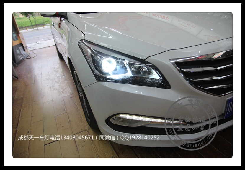 成都現(xiàn)代名圖改燈車燈升級Q5雙光透鏡歐司朗氙氣燈LED惡魔眼