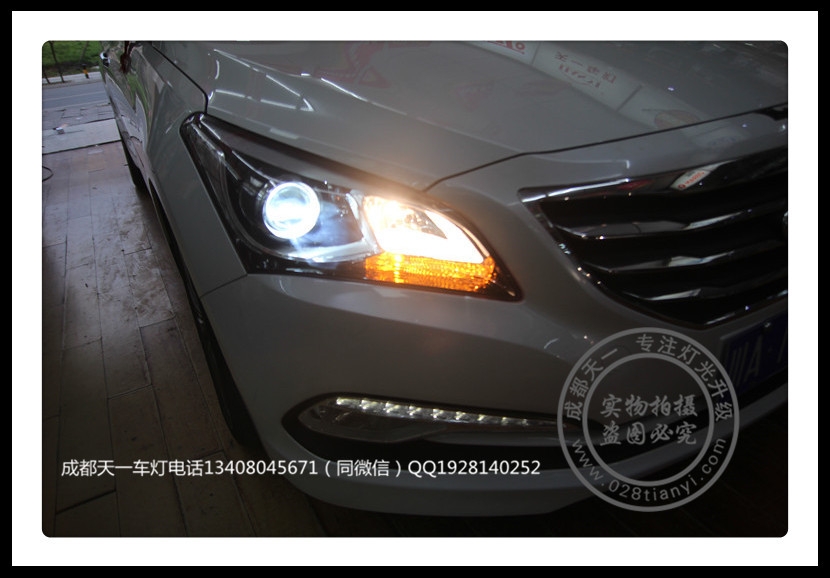 成都現(xiàn)代名圖改燈車燈升級Q5雙光透鏡歐司朗氙氣燈LED惡魔眼