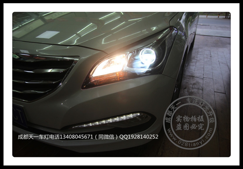 成都現(xiàn)代名圖改燈車燈升級Q5雙光透鏡歐司朗氙氣燈LED惡魔眼