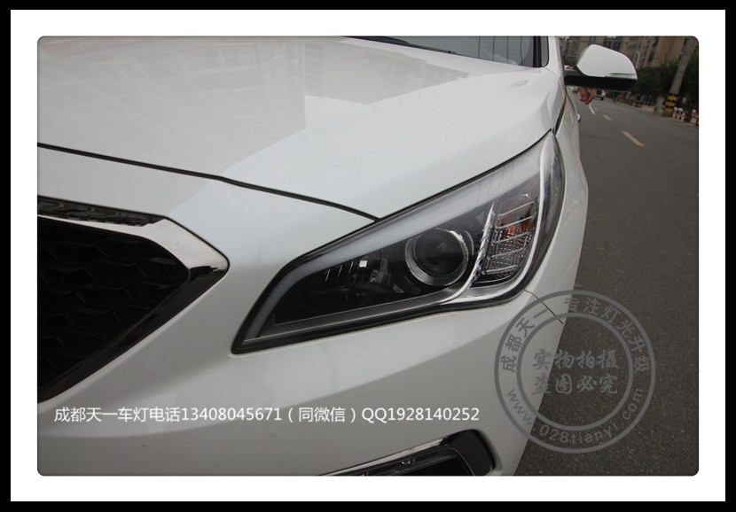 成都索納塔9車燈改裝升級Q5雙光透鏡LED燈眉氙氣燈