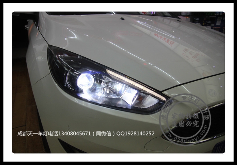 成都15款福克斯改燈車燈改裝Q5雙光透鏡LED日行燈惡魔眼
