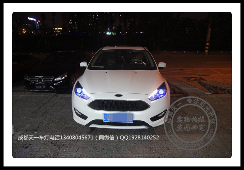 成都15款福克斯改燈車燈改裝Q5雙光透鏡LED日行燈惡魔眼
