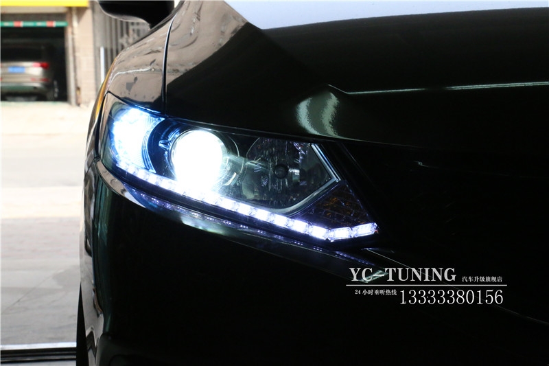 【永誠汽車】石家莊杰德改燈，貝雷帽透鏡+巖崎5500K氙燈+LED日間行車燈