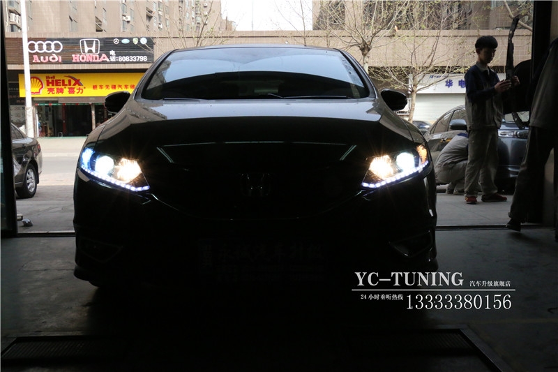 【永誠汽車】石家莊杰德改燈，貝雷帽透鏡+巖崎5500K氙燈+LED日間行車燈