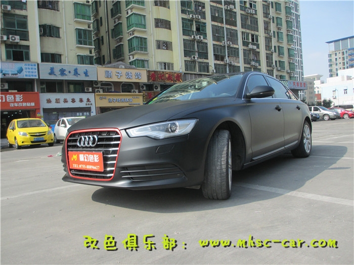 奧迪A6L全車貼膜改色施工比利時麥可貼亞光黑